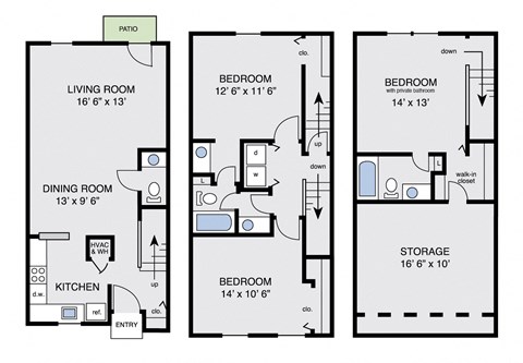 Floor plan for 3 beds, 2.5 baths, 1705 sqft